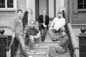 Blake and his Writers Group on the Warner Bros backlot: (left to right) Ben Frahm, Dan Goldberg, Blake, Dean DeBlois, Jeremy Garelick
