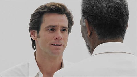 Bruce humbles himself before God in Bruce Almighty, revealing his journey through The Transformation Machine.
