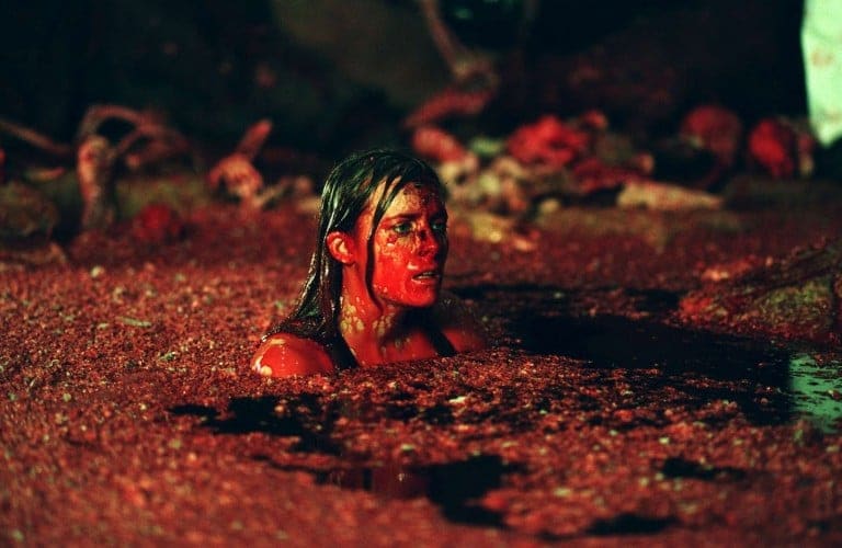 Sarah in the bloody muck of the second half of Act Two.