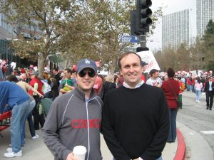 Ben Frahm and Blake Snyder on the picket line at the Writers Guild strike in early 2008.